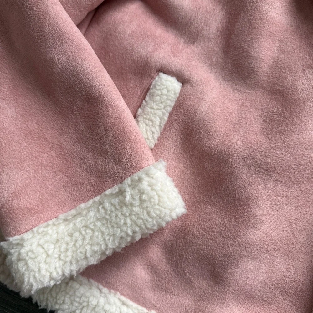 Koolaburra by UGG Girls Pink Faux Suede Shearling Moto Jacket Size 14-16 XL